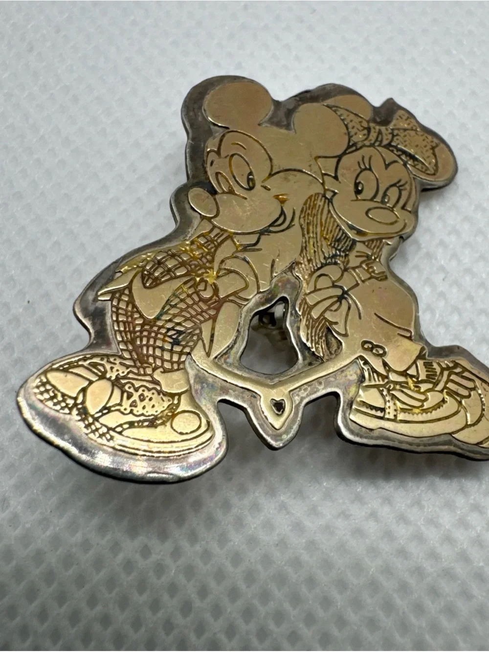 Vintage Disney Mickey Minnie Mouse 14K on Sterling Silver Figural Brooch Pin A16